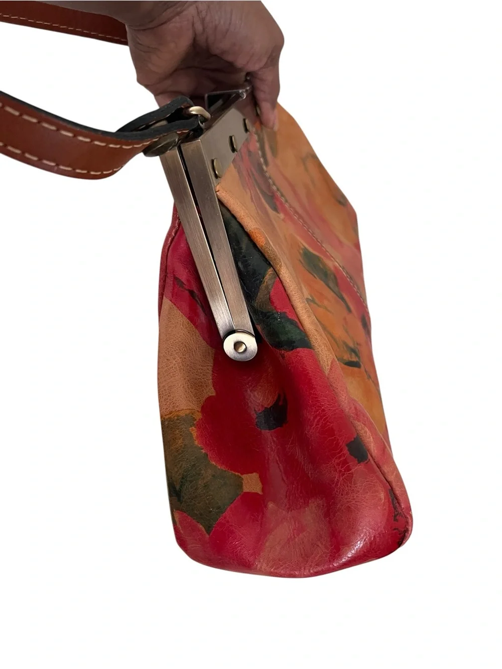 Patricia Nash Floral Leather Frame-Top Shoulder Bag in Red